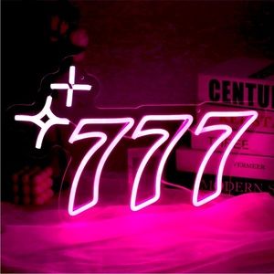 777 Pink Neon Card Game Lucky Gambling Aesthetic Room Light Indoor Wall Decor